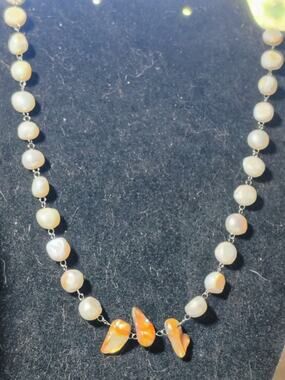 Freshwater Pearl Necklace White Coin Pearls Bronze Biwa Flame Pearls 20"